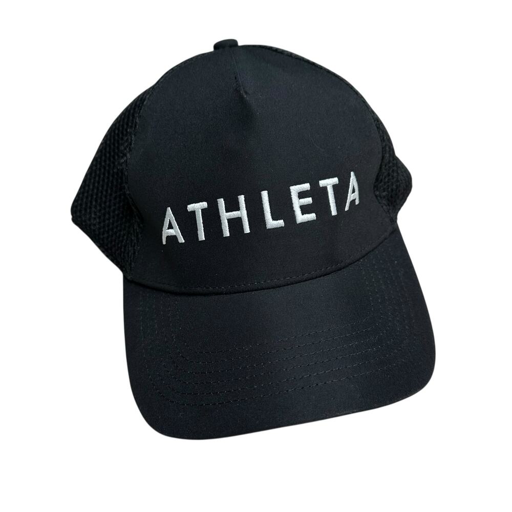 ATHLETA Icon Trucker Hat Black Women's One Size Mesh Back Adjustable‎ Logo